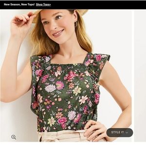 LOFT banded top with ruffle floral print, 100% cotton